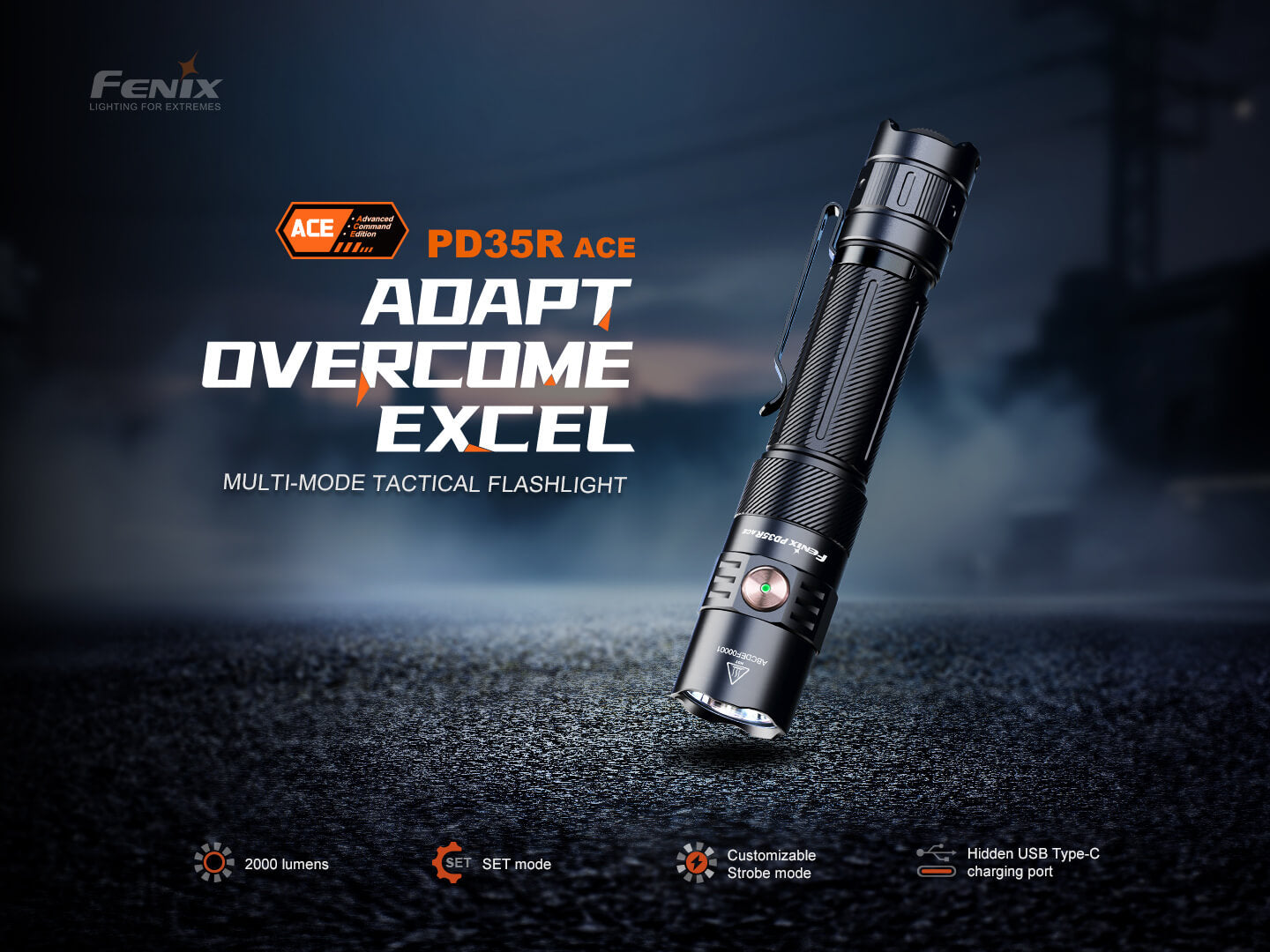 Fenix PD35R ACE Multi-Mode Tactical Flashlight | 2000 Lumens | SET | IP68