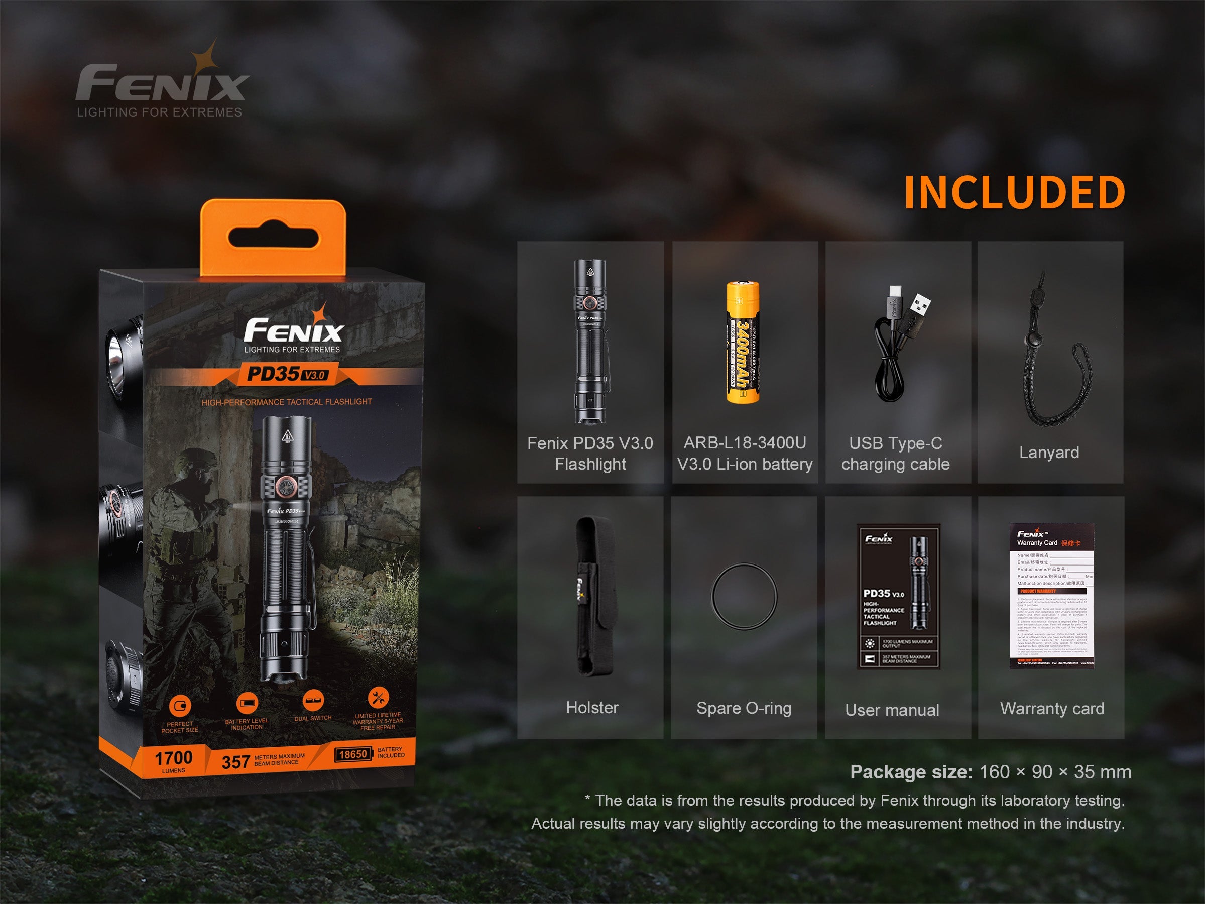 Fenix PD35 V3.0 EDC Flashlight | 1700 Lumens | SFT40 LED | Strike Bezel | USB-C