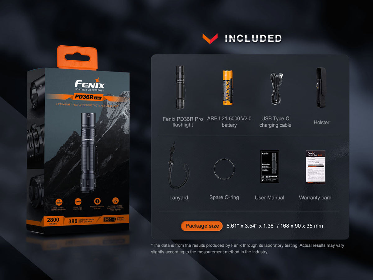 Fenix PD36R Pro Rechargeable Tactical Flashlight | 2800 Lumens | 1247 ft | IP68 | USB-C
