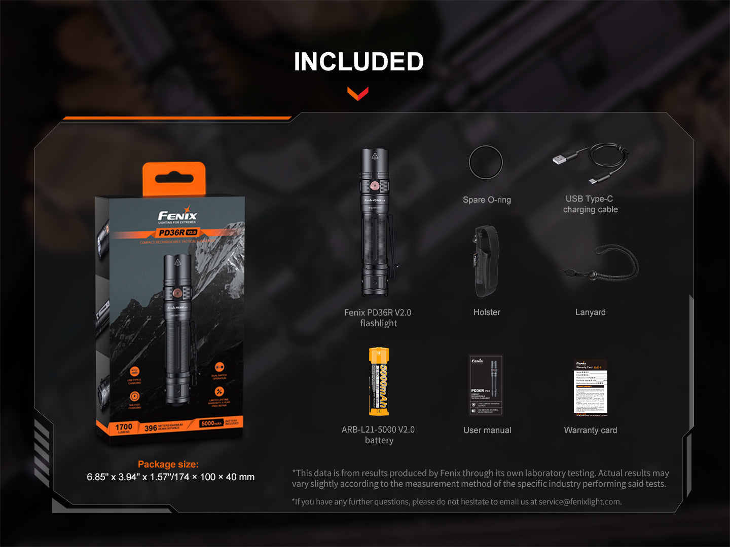Fenix PD36R V2 Compact Rechargeable Tactical Flashlight | 1700 Lumens | 396m | IP68
