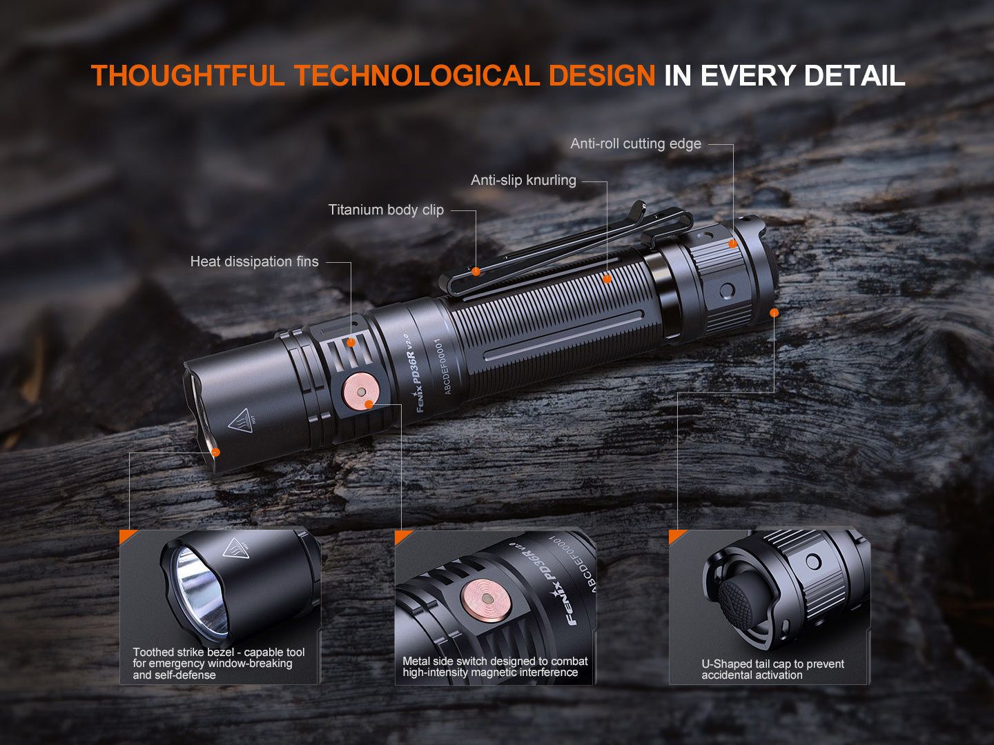 Fenix PD36R V2 Compact Rechargeable Tactical Flashlight | 1700 Lumens | 396m | IP68