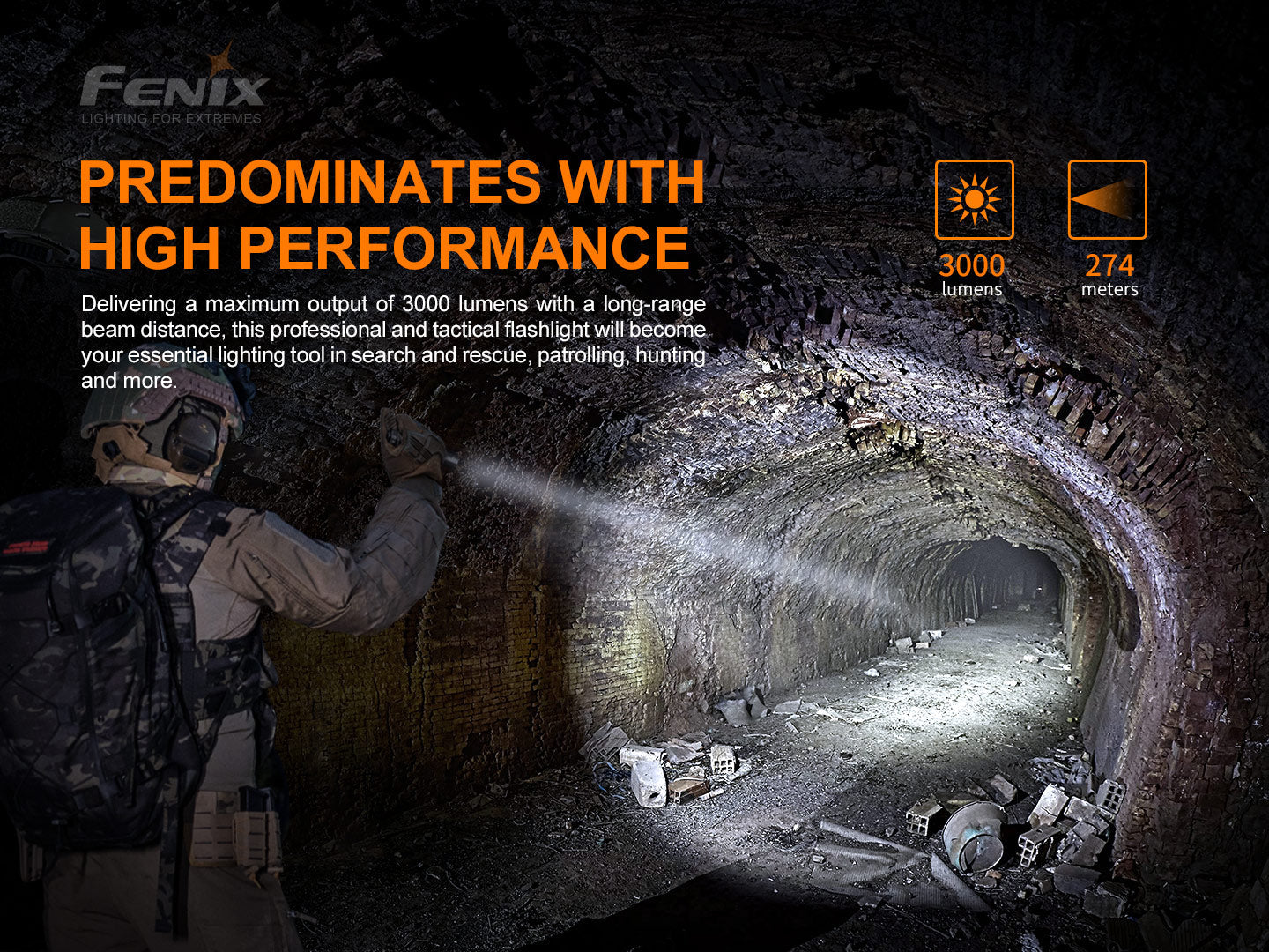 Fenix PD36 TAC Tactical Flashlight | 3000 Lumens | 898 ft Beam | USB-C | IP68