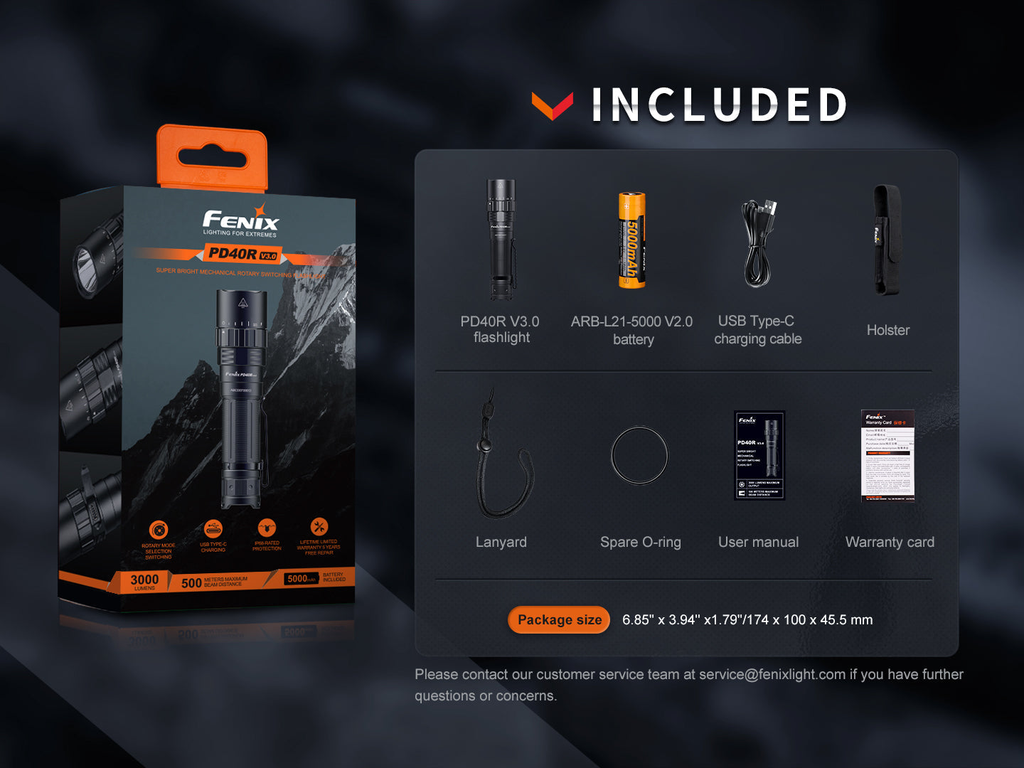 Fenix PD40R V3 Rechargeable Flashlight | 3000 Lumens | 500m | IP68