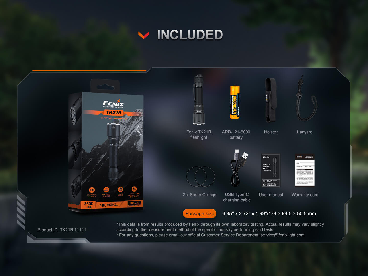Fenix TK21R Duty Flashlight | 3600 Lumens | 480m | SFT90 LED | APF | 1.5-Hr Charge | IP68