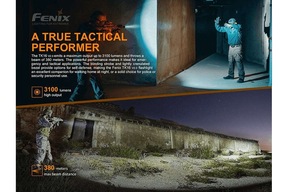 Fenix TK16 V2.0 Tactical Flashlight | 3100 Lumens | 36,100 Candela | USB-C