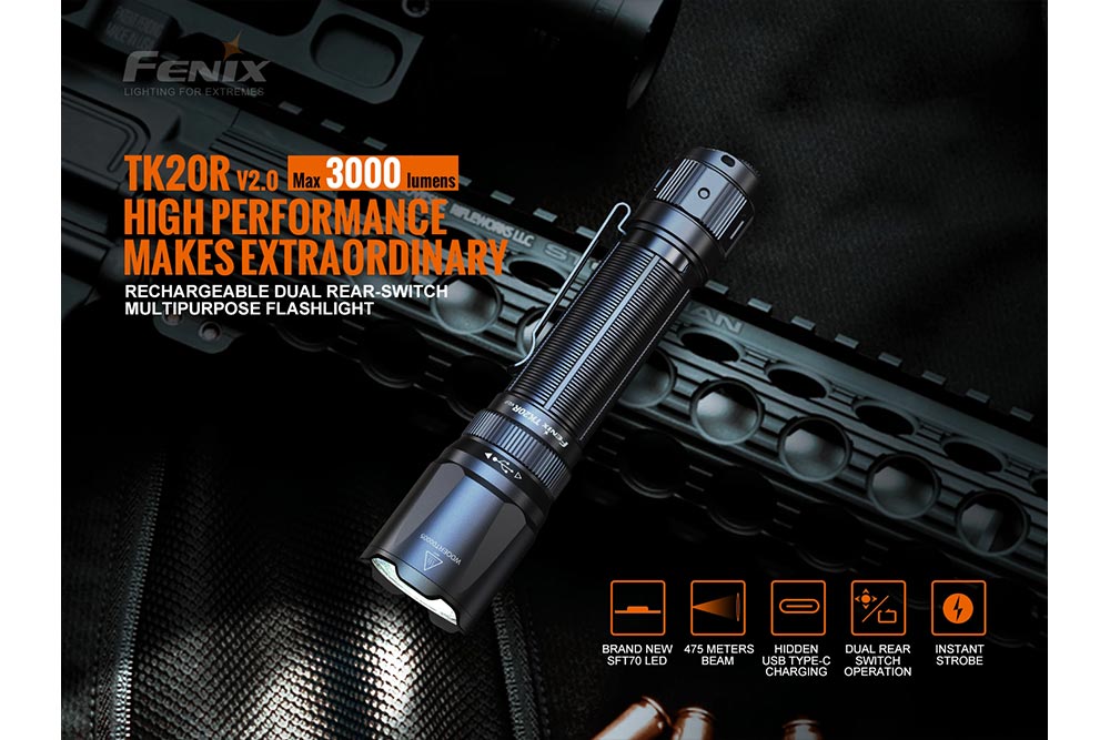 Fenix TK20R V2.0 Rechargeable Flashlight | 3000 Lumens | 1558 ft | IP68 | USB-C