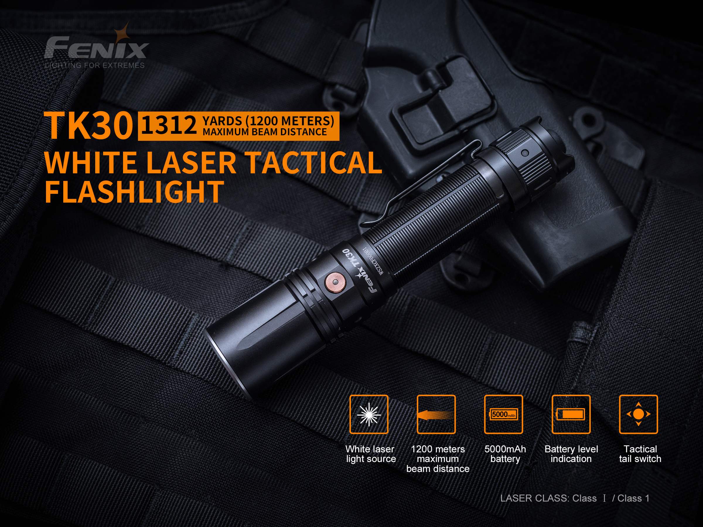 Fenix TK30 White Laser Flashlight | 363,866 Candela | 3900 ft Beam | 1200m | USB-C