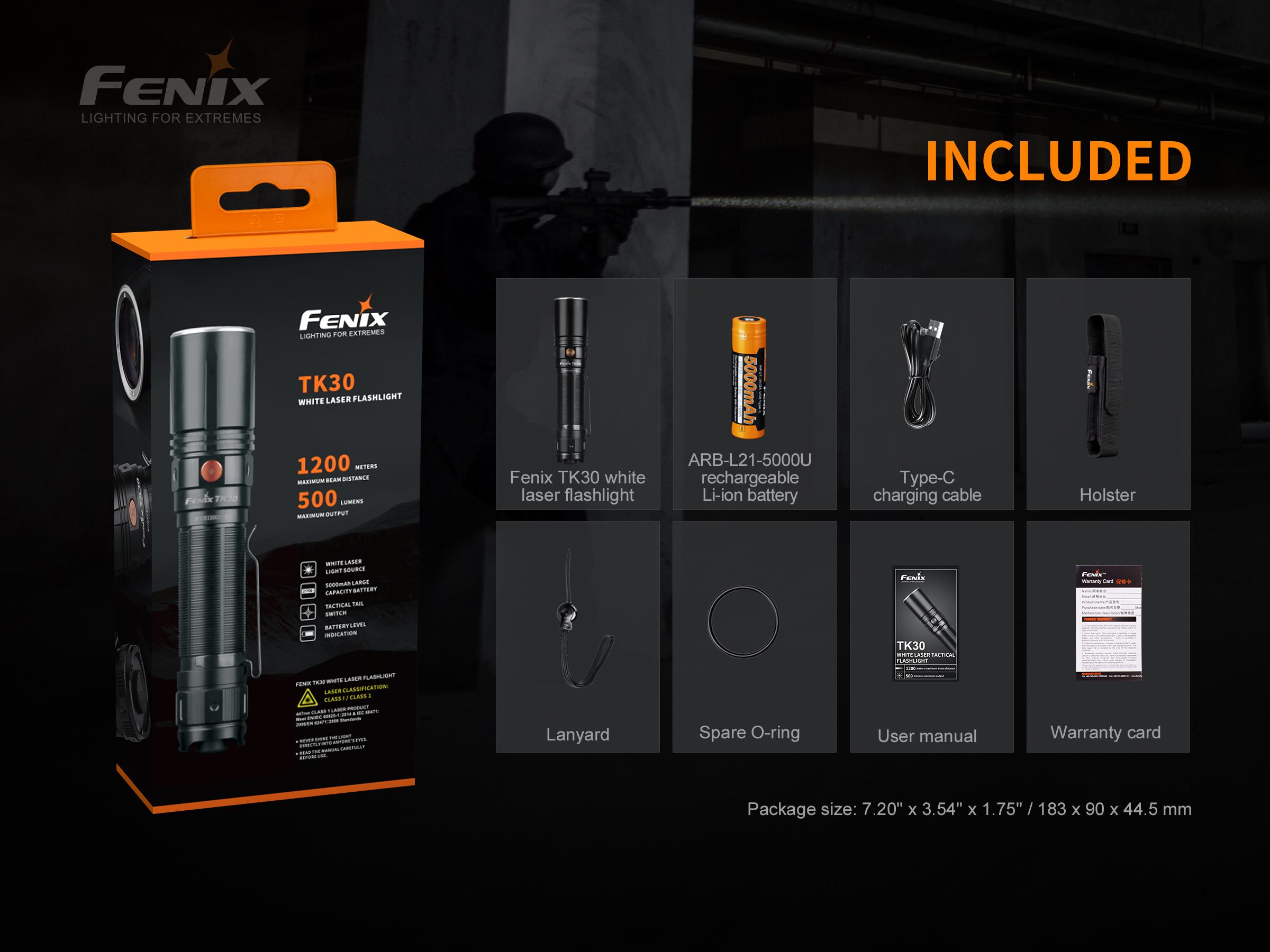Fenix TK30 White Laser Flashlight | 363,866 Candela | 3900 ft Beam | 1200m | USB-C