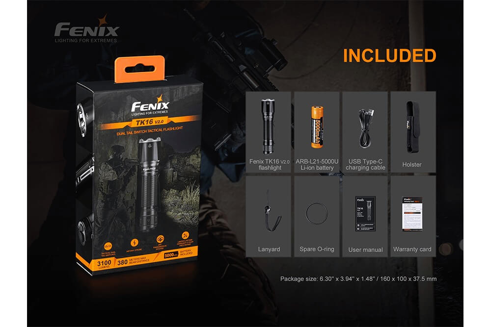 Fenix TK16 V2.0 Tactical Flashlight | 3100 Lumens | 36,100 Candela | USB-C