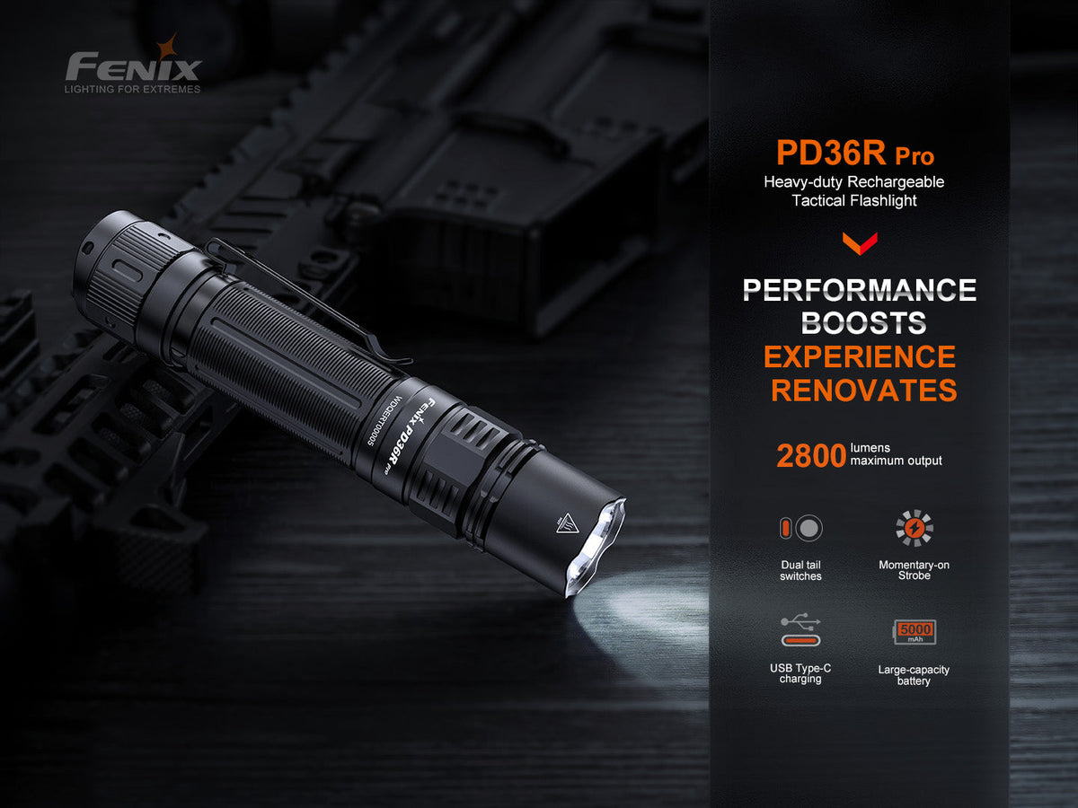 Fenix PD36R Pro Rechargeable Tactical Flashlight | 2800 Lumens | 1247 ft | IP68 | USB-C